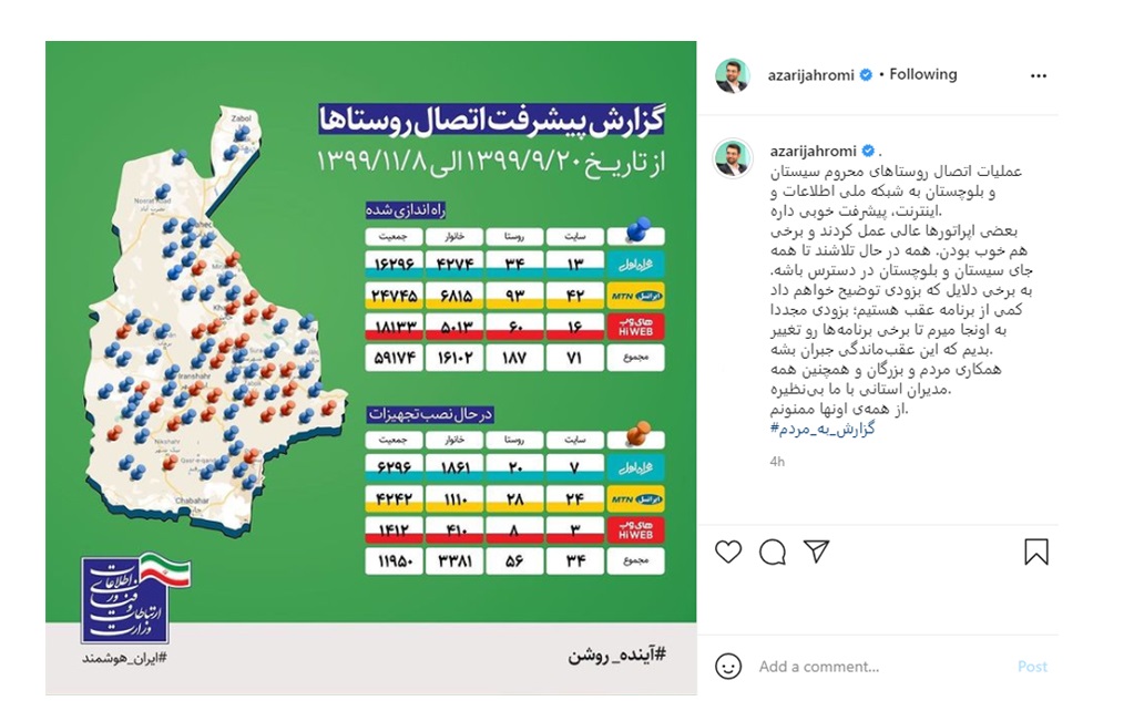 گزارش پیشرفت سایت‌های ارتباطی در روستاهای سیستان و بلوچستان