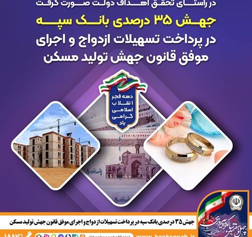 جهش ۳۵ درصدی بانک سپه در پرداخت تسهیلات ازدواج و اجرای موفق قانون جهش تولید مسکن
