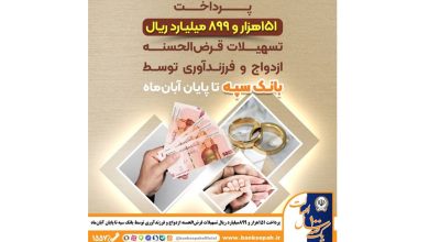 پرداخت 151 هزار و 899 میلیارد ریال تسهیلات قرضالحسنه ازدواج و فرزندآوری توسط بانک سپه تا پایان آبانماه