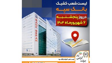 لیست شعب کشیک بانک سپه در روز پنجشنبه ششم شهریورماه