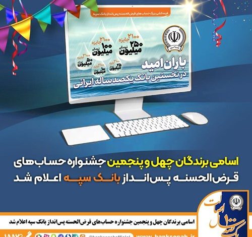 اسامی برندگان چهل و پنجمین جشنواره حساب‌های قرض‌الحسنه پس‌انداز  بانک سپه اعلام شد