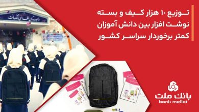 بانك ملت 10،000 كیف و بسته نوشت‌افزار به دانش آموزان كمتر برخوردار كشور اهدا كرد