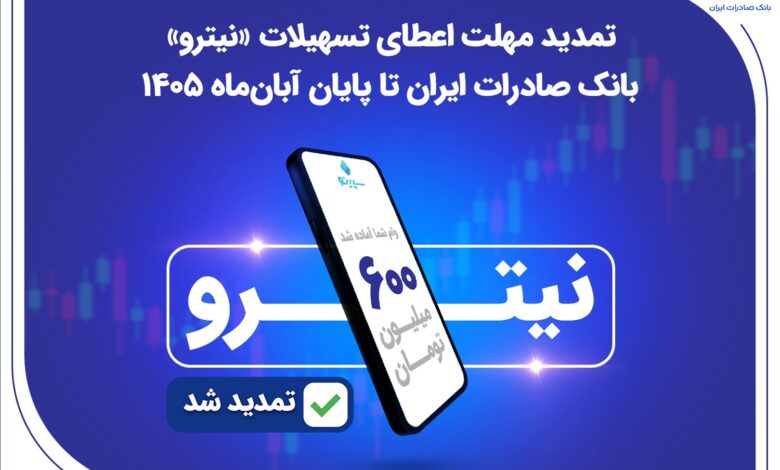 تمدید مهلت اعطای تسهیلات «نیترو» بانک صادرات ایران تا پایان آبان‌ماه 1405